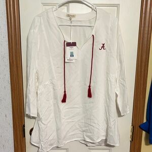 Alabama Embroidered Tassel V-Neck Blouse - White